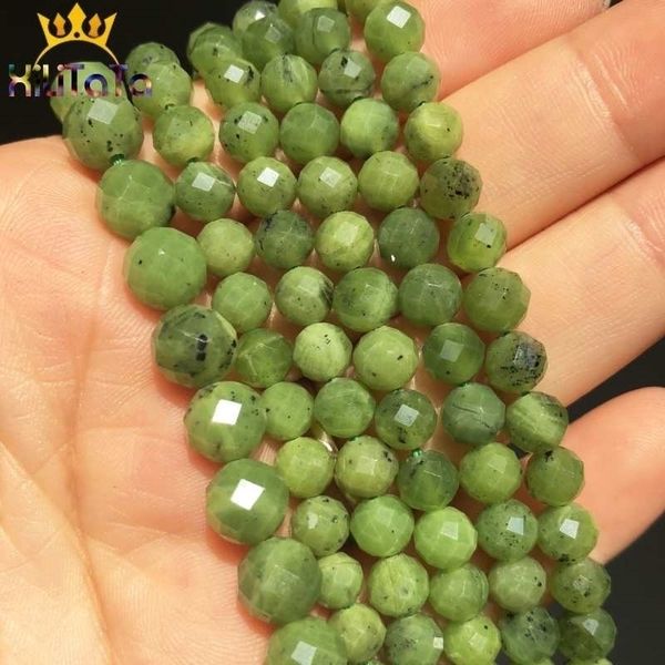 Pedra natural Green Green Jades Faceted Rodada Spacer Spacer Beads para Jóias Fazendo Bracelete DIY 7.5 '' Castanhas 6mm / 8mm