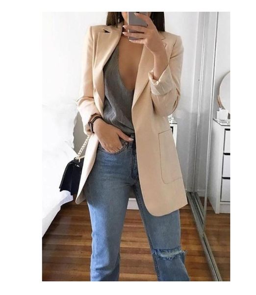 

women's suits & blazers autumn office lady elegant solid blazer coats fashion turn-down collar women outerwear spring casual simple lon, White;black