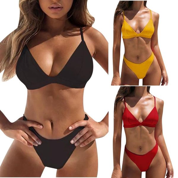

women's swimwear pure color high cut bikini set style three two pieces swimsuit summer beach tunic bandeau, White;black
