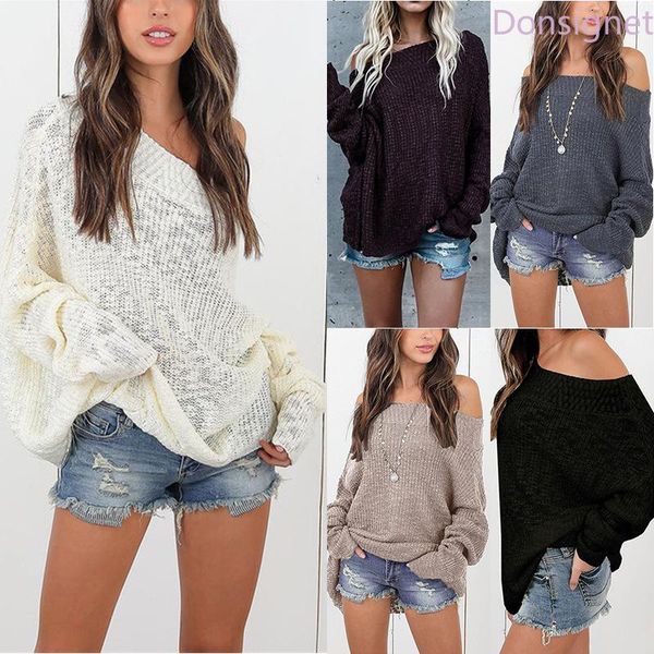 

donsignet women's sweater new fashion temperament round neck pullover pure color lazy knit long sleeves, White;black