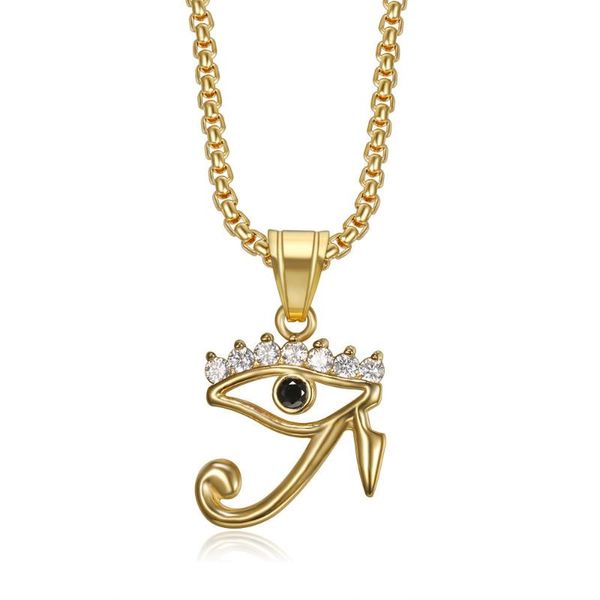 

pendant necklaces fashion iced out bling egyptian eye of horus gold color charm cubic zirconia men's hip hop necklace chain rock jewelr, Silver