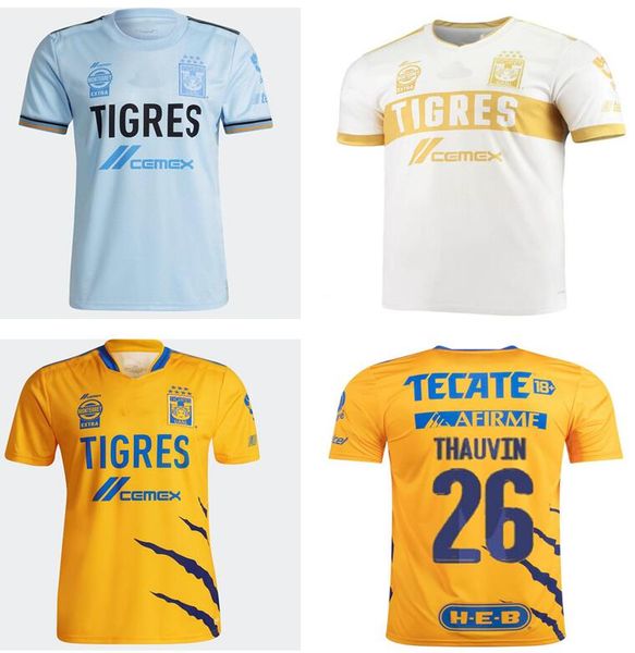 

liga mx 2021 2022 tigres uanl soccer jerseys home away thauvin gignac nico lopez 21 22 .fernandez pizarro football shirts maillot de foot, Black;yellow