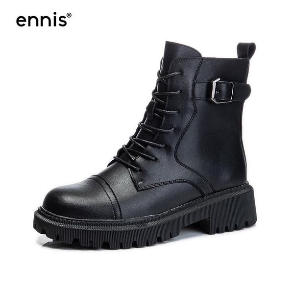 

boots ennis women's shoes autumn winter leather ankle lace up square heel ladies black platform booties a25a