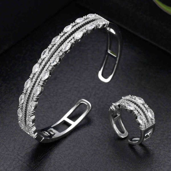 

arrivals lady bangle ring cubic zirconia year gift dubai bridal wedding jewelry set accessory, Silver