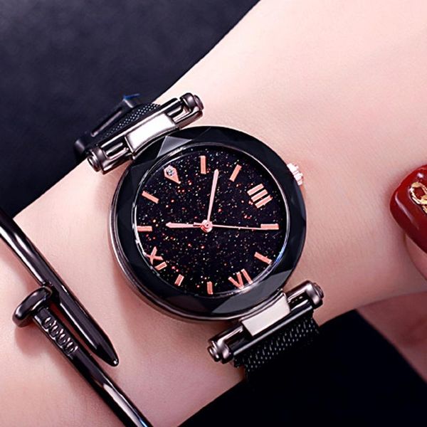 

wristwatches luxury starry sky mesh bracelet watches for women crystal watch magnet buckle quartz ladies dress clock xx002, Slivery;brown