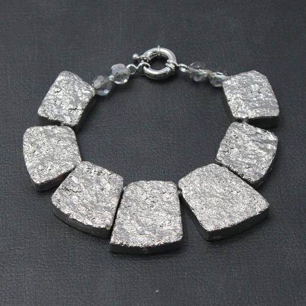 

beaded, strands guaiguai jewelry titanium silver color quartz druzy nugget wrap crystal bracelet handmade for women, Black