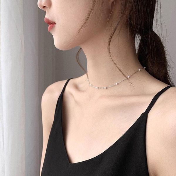 

chokers pearl beaded necklace female korean fashion trendy clavicle chain hypoallergenic jewelry gift drop, Golden;silver
