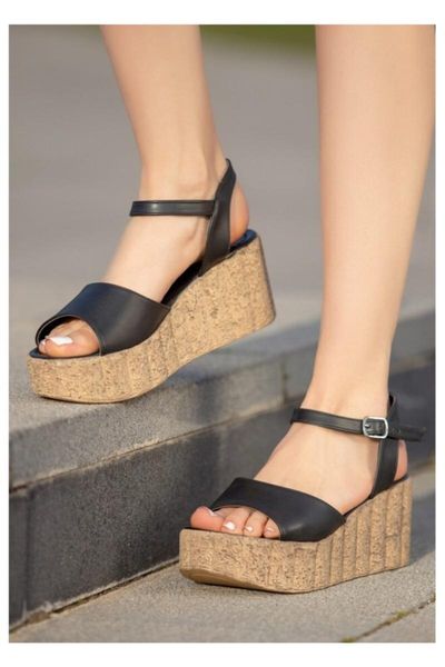 

sandals women's black skin wedges