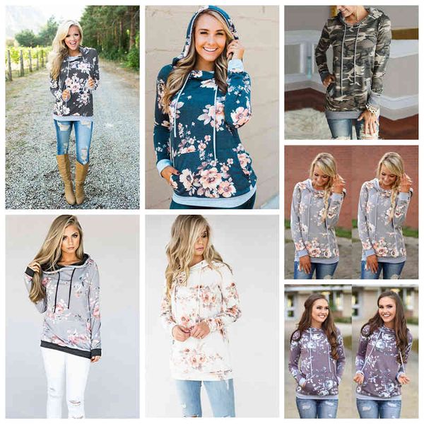 

women's hoodies & sweatshirts women hoodie 8 styles floral printed long sleeve pullover casual pocket sweater sweatshirt jumper 50pcs, Black