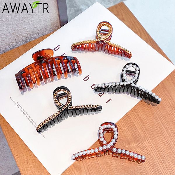 

new women vintage elegant pearls chain cross plastic hair claws lady holder clip hairpins headband fashion accessories