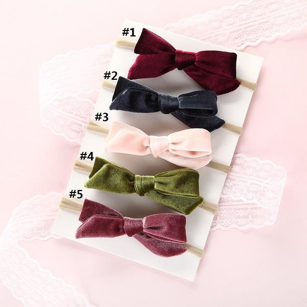 

velvet bow headband set 4/5 pc soft nylon hairbands for girls elastic head bands children newborn headwear baby hair accessories, Slivery;white