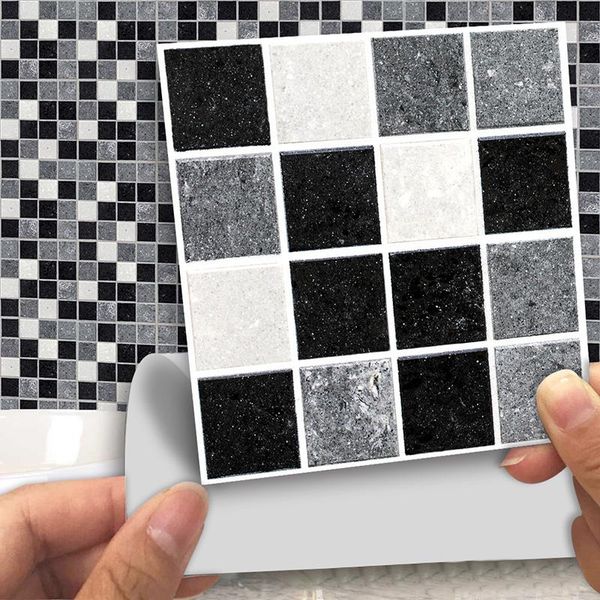 

craft tools 18pcs mosaic wall tile sticker kitchen bathroom room decor 10*10cm black and white gray waterproof home decoration