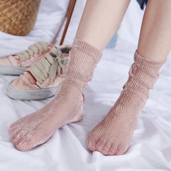 

socks & hosiery korean long fashion silver shiny women summer mesh thin harajuku streetwear sock japanese kawaii girls cute sox, Black;white