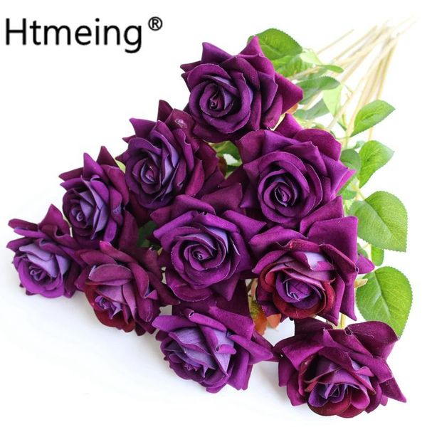 

artificial rose flowers wedding velvet material plastic decorative fake flowers for crafts table arrangement for wedding home