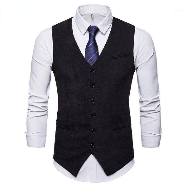 

men's vests vest fashion corduroy warm solid color waistcoat jacket single-breasted business casual suit with men, Black;white