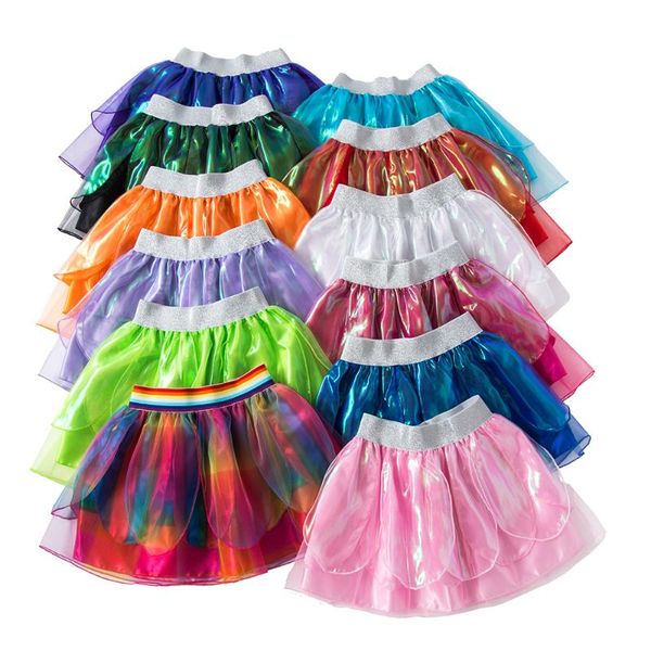 

skirts colorful girl tutu skirt 4 layer yarn lotus pink tulle ruffle ballet dance pettiskirt summer children clothes, Blue