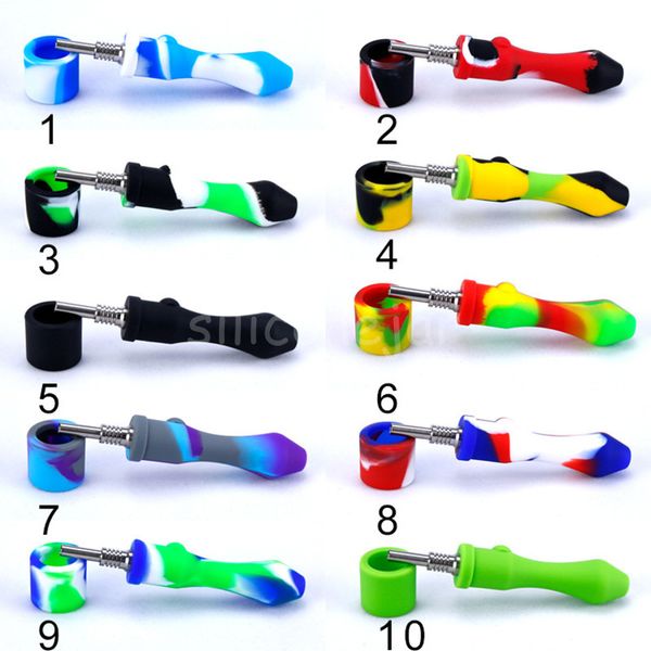 20pcs mini videntes de tubo de fumaça de fumaça de fumaça de néctar de silicone com 10 mm Gr2 Titanium Dab Straw Oil Plates DHL