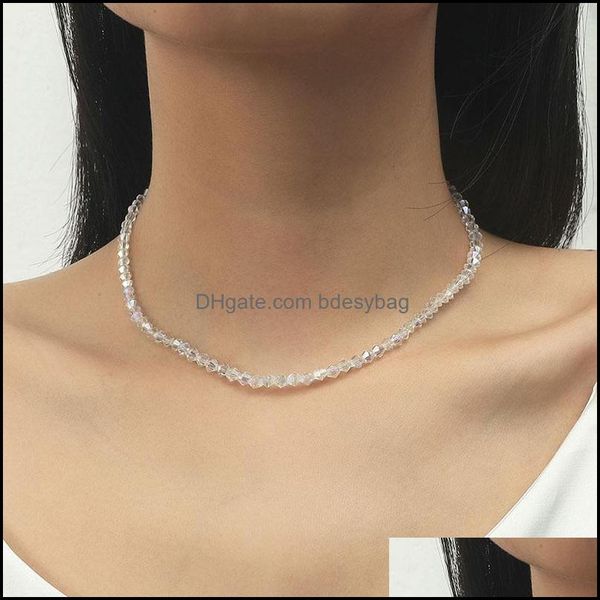 

chains & pendants jewelrysimple fashion female transparent crystal beads handmade beaded necklaces for women girls ol style ladies party jew, Silver