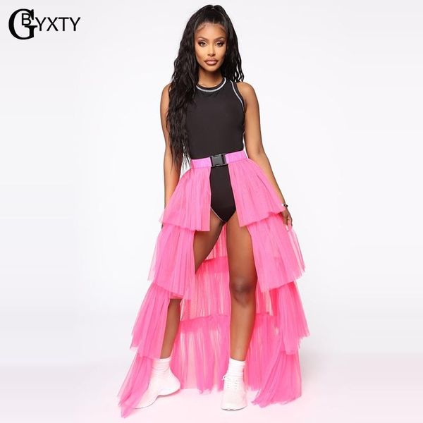 

skirts gbyxty neon color sheer mesh buckle waist front open ball gown tutu skirt women summer long maxi beach zl672, Black