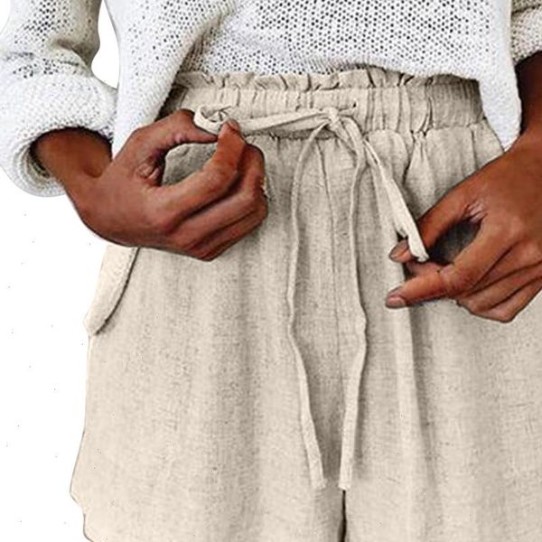 

summer shorts women cotton linen shorts trousers feminino womens elastic wasit home loose casual shorts plus size with pocket, White;black