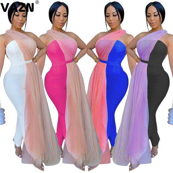

women's jumpsuits & rompers vazn product 2021 summer lady 4 colors solid jumpsuit strapless backless skinny long club, Black;white