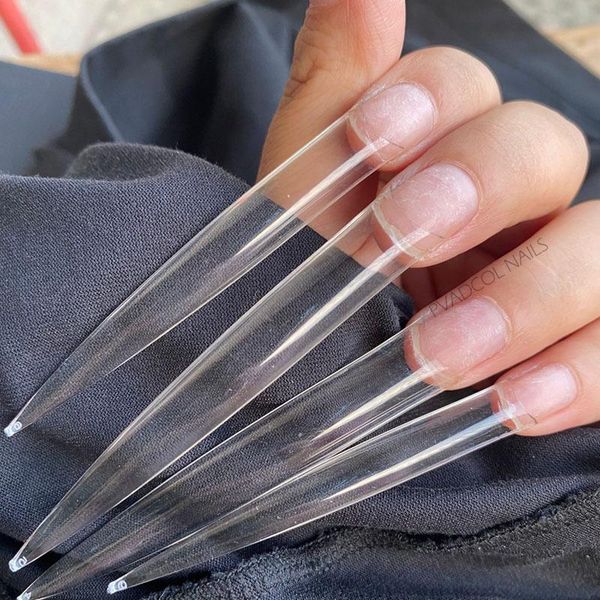 

false nails 120pcs/bag c curve xxxl extra long stiletto nail tips half cover fake acrylic salon supply, Red;gold