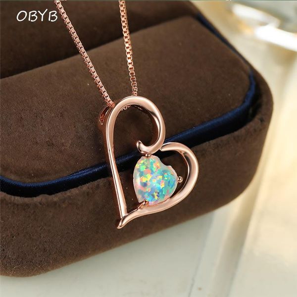 

pendant necklaces obyb women girl fashion jewelry birthday gift rose gold color austrian crystal rhinestone heart clavicle chain, Silver