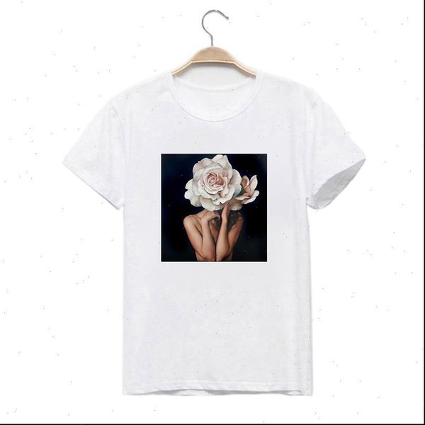 

women t womens graphic flower art painting modern floral lady aesthetic print tshirt female tee shirt ladies clothes t shirt, White