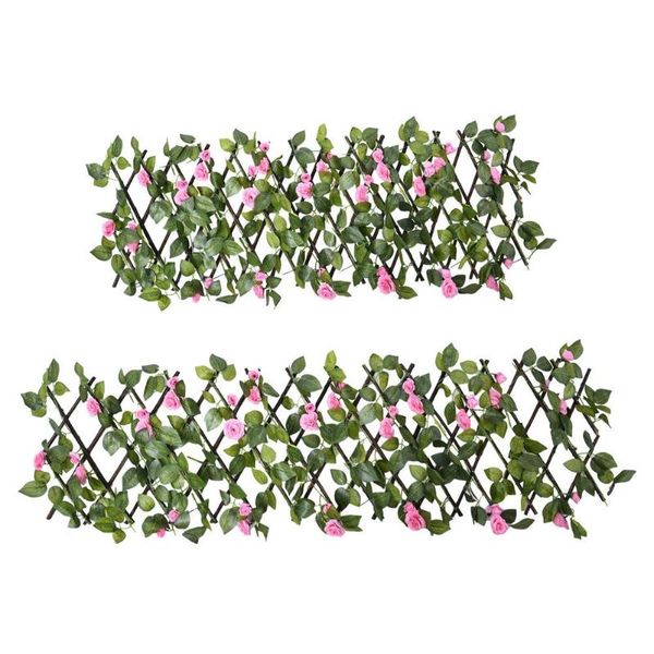 

fencing, trellis & gates simulation wooden retractable fence garden decoration with flower and leaf guardrail privacy grid artificial