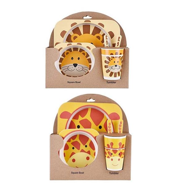 

pcs cartoon bamboo fiber portable children's cutlery set baby feeding kids dinnerware flatware sets
