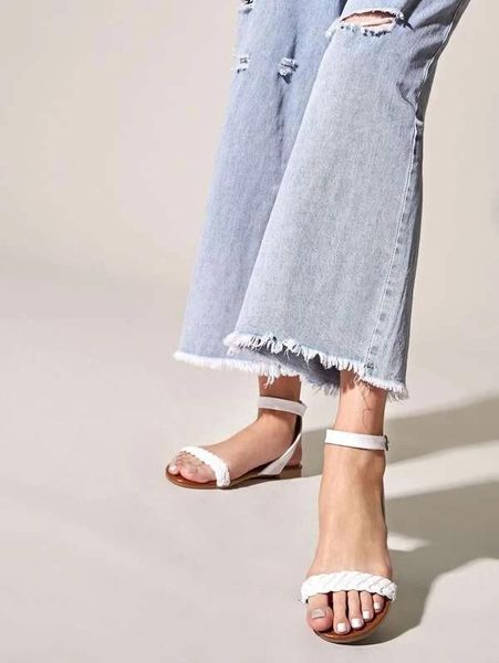 

summer sandals braided women's open toe low soft bottom flats sandals ankle strap women casual sandalias mujer 2021, Black