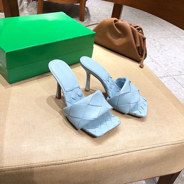 

2021ss women slide sandal slipper braided 3 candy colors option outdoor beach slides with high heel slippers fabric genuine leather flip flo, Black