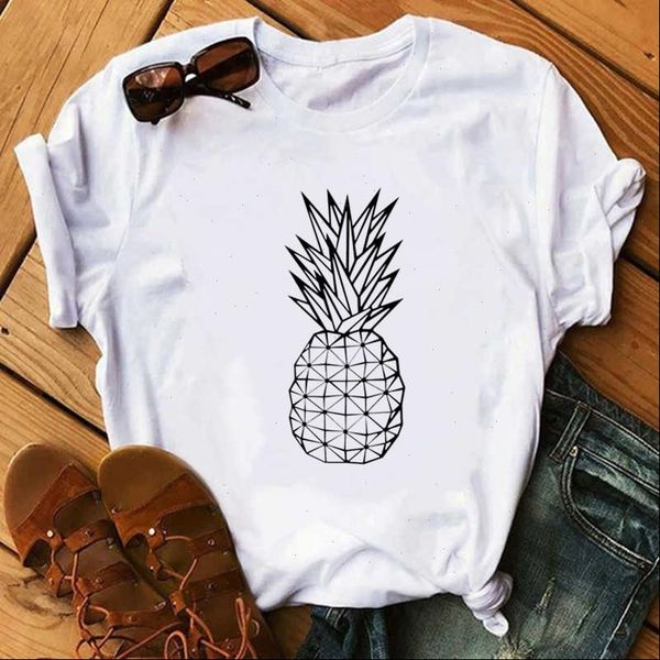 

plus size women t shirts graphic tees female shirts summer pineapple printed funny t shirt fruits tee shirt, White