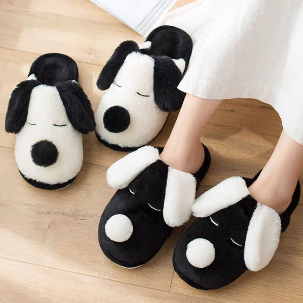 

dog cartoon cotton slippers plush cute couple winter home shoes thick h0827, Black