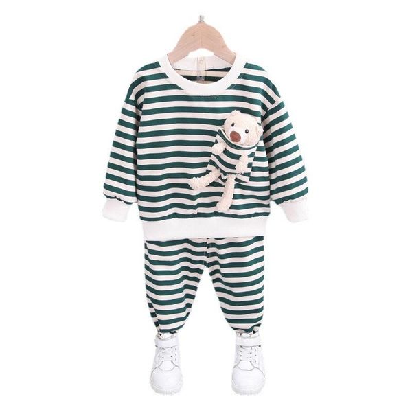 

clothing sets spring autumn boy girls striped costume kids cartoon t-shirt pants children casual clothes toddler fashion o-neck tracksuits, White
