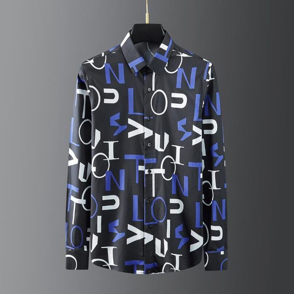 

men's casual shirts letter printed for men brand long sleeve slim business shirt social party star singer clothing streetwear, White;black