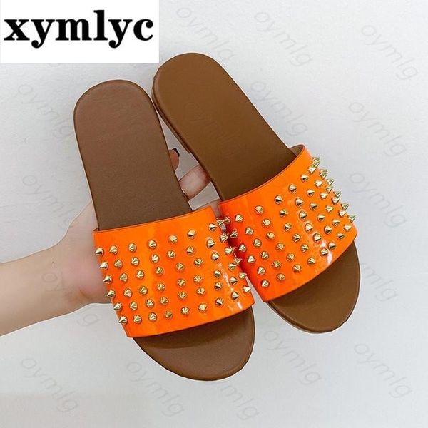 

slippers rivet women's flat glitter summer sandals bling female candy color flip flops beach slides casual outdoor, Black