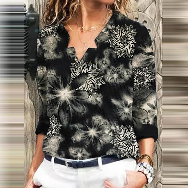 

women's blouses & shirts basic women long sleeve v neck streetwear female casual loose patchwork print blouse spring autumn plus size, White