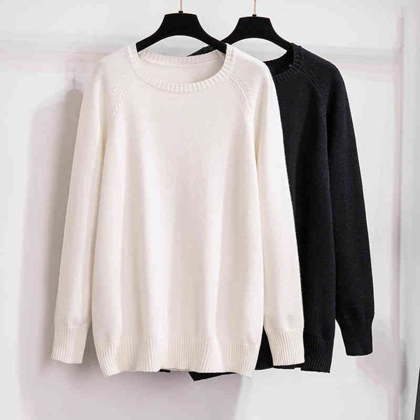 

korean women's knitted sweater, 170kg, bust, 160cm, 6, 7, 8, 9, size 10, long sve, round neck, 2 colors, White;black