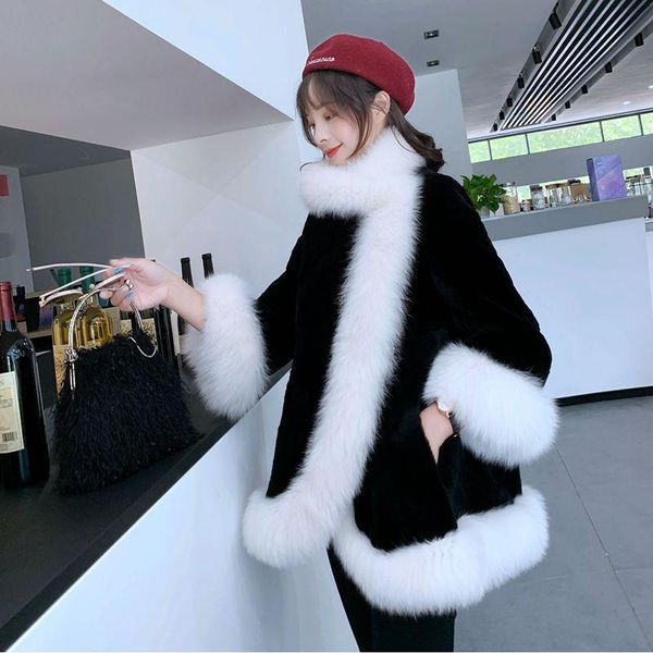 

women's fur & faux trodeam 2021 coats autumn&winter fashionable mink velvet coat thickened warmth cloak shawl slim, Black