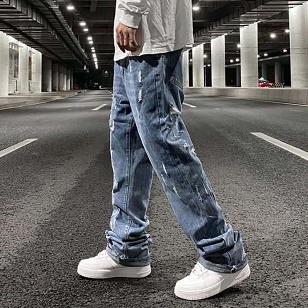 

men's jeans high street jeans casual harajuku style loose oversized, Blue