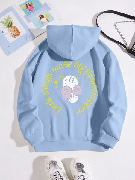 

cartoon & slogan graphic drawstring thermal hoodie t2kt#, White;black
