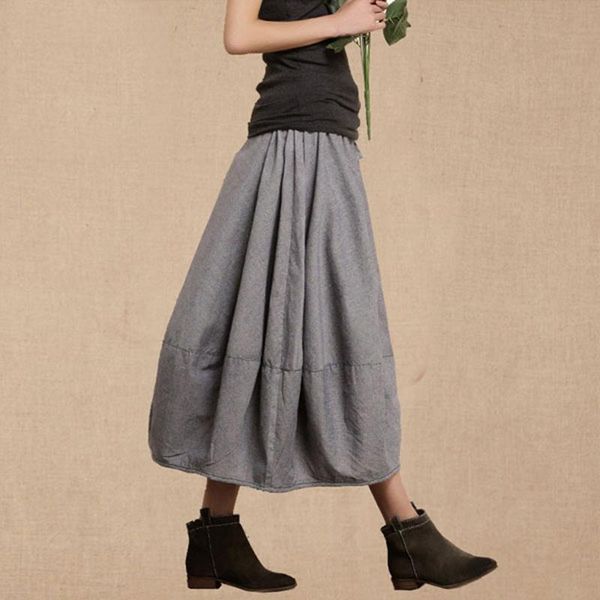 

skirts harajuku style cotton linen lantern skirt 2021 spring summer women's long paragraph large size literary retro le030, Black