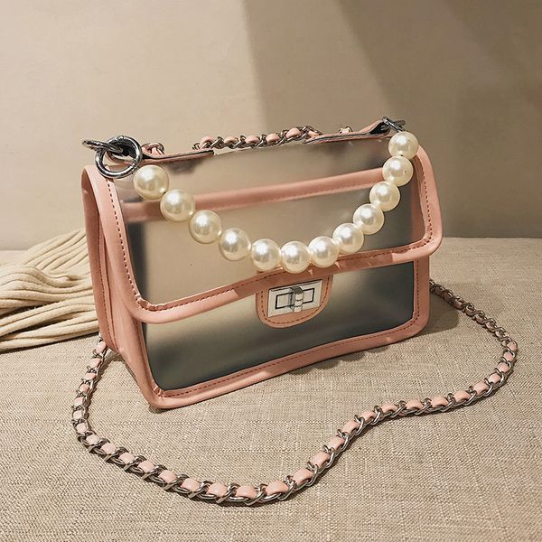 

designer shoulder bag handbags purses bags transparent package fashion pearl decoration beads pvc material chain crossbody bag