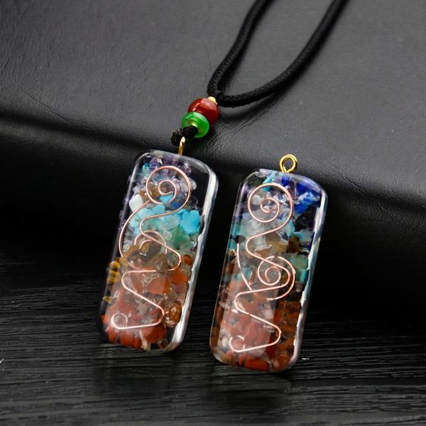 

pendant necklaces crystal 7 chakra necklace gravel gems quartz spiral copper wire resin energy yoga sweater chain woman healing jewelry, Silver