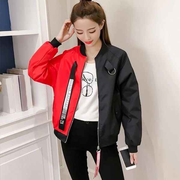

women's jackets 2021 fashion splicing long sleeve zipper pocket baseball uniform jacket coat women outwear, Black;brown