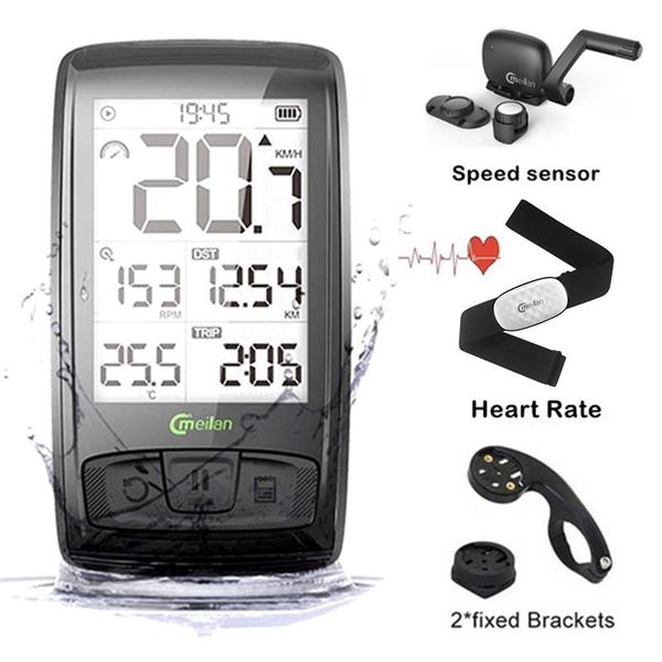 

meilan wireless bicycle computer with speed sensor chest heart rate monitor bluetooth 4.0 waterproof bike speedometer odometer