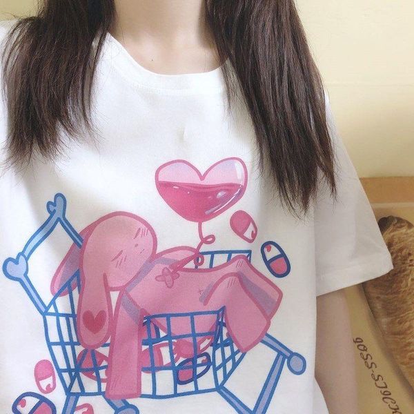 

women's t-shirt loose vintage women tshirt street harajuku cartoon print short sleeve 2021 fashion clothing graphic tee, White