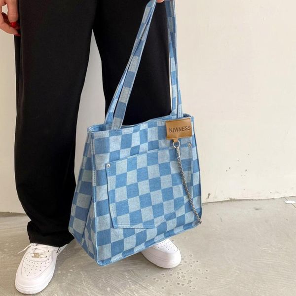 

duffel bags large-capacity japanese tote bag denim 2021 fashion chain shoulder female student school handbag