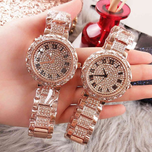 

watch women's fashion full diamond steel band quartz waterproof multi shining roman, Slivery;brown